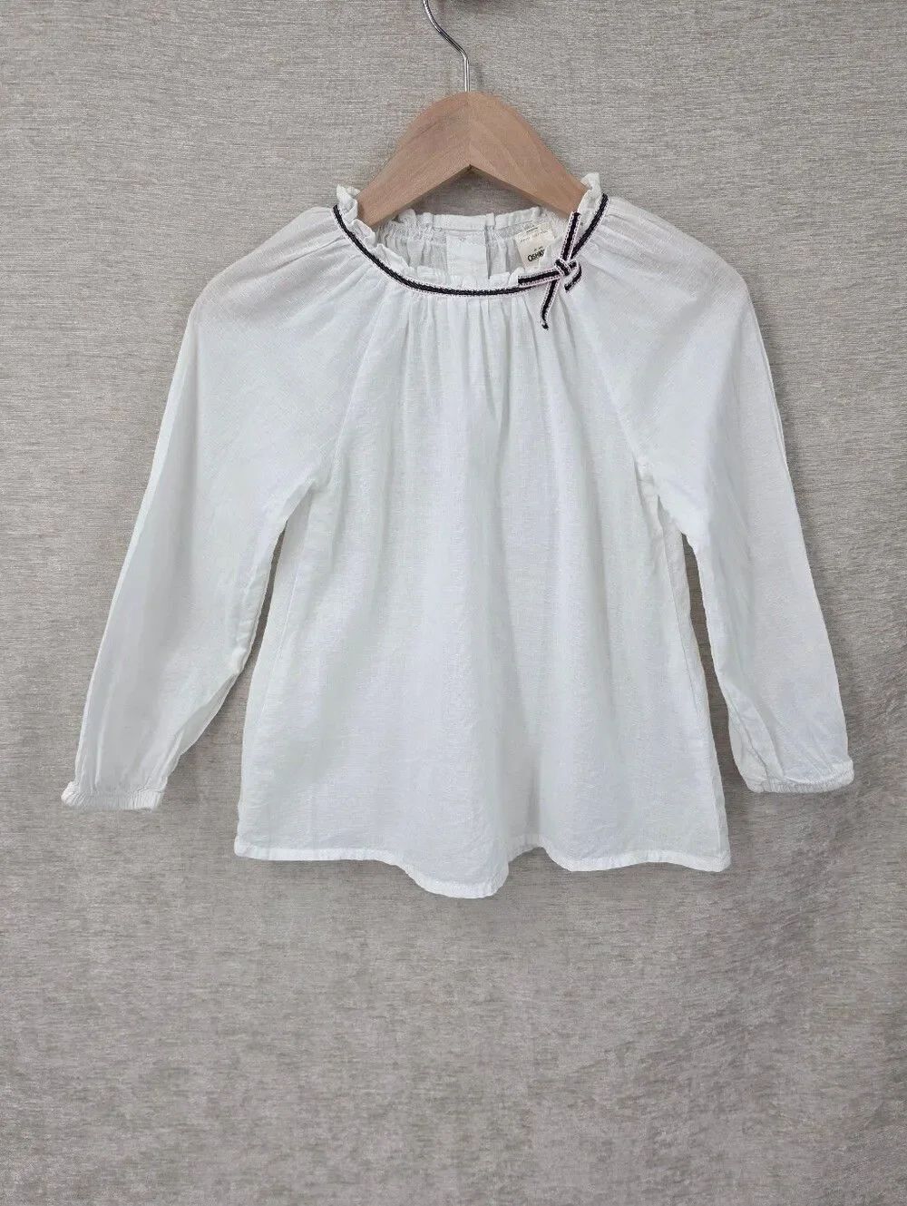 Oshkosh Girls' White Long-Sleeve Peasant Top Dress Shirt Blouse Cotton